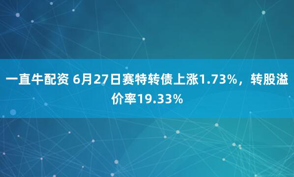 一直牛配资 6月27日赛特转债上涨1.73%，转股溢价率19.33%